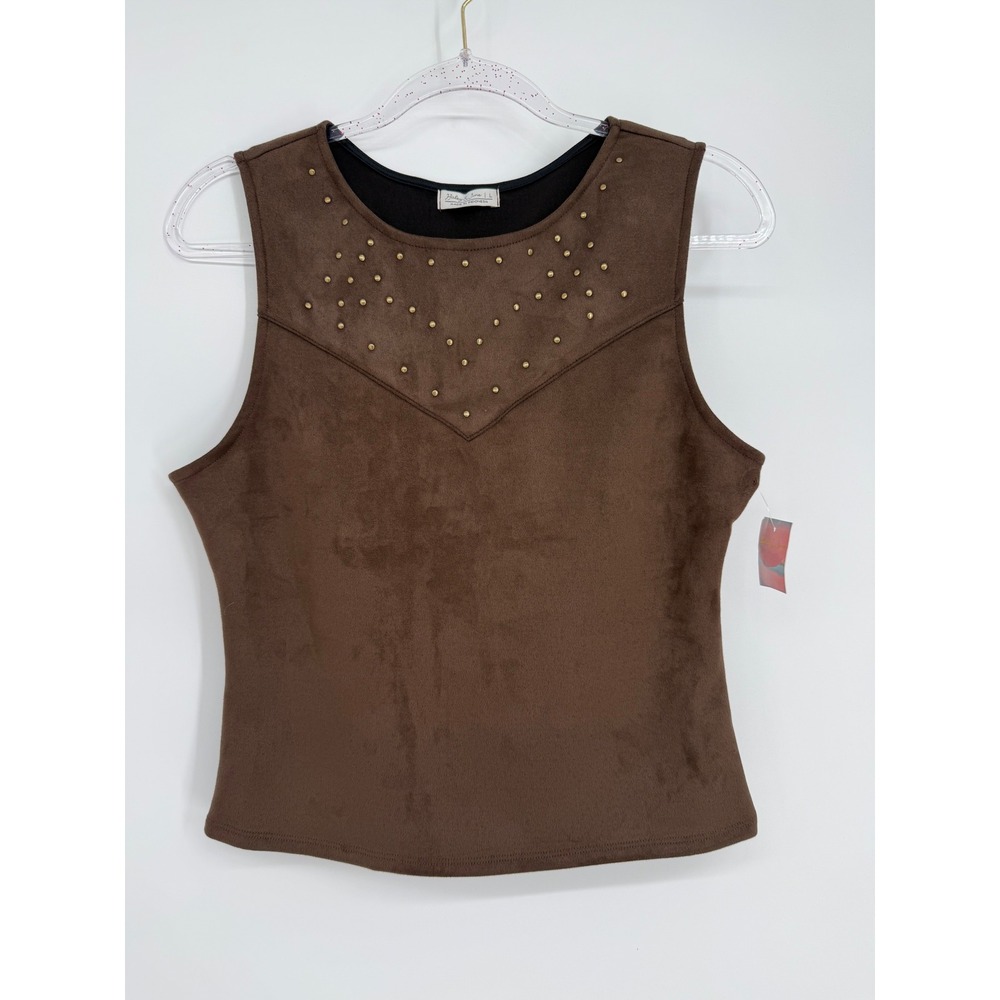 Haley & June Womens Faux Suede Studded Sleeveless Top Brown Hot Fudge Sz L